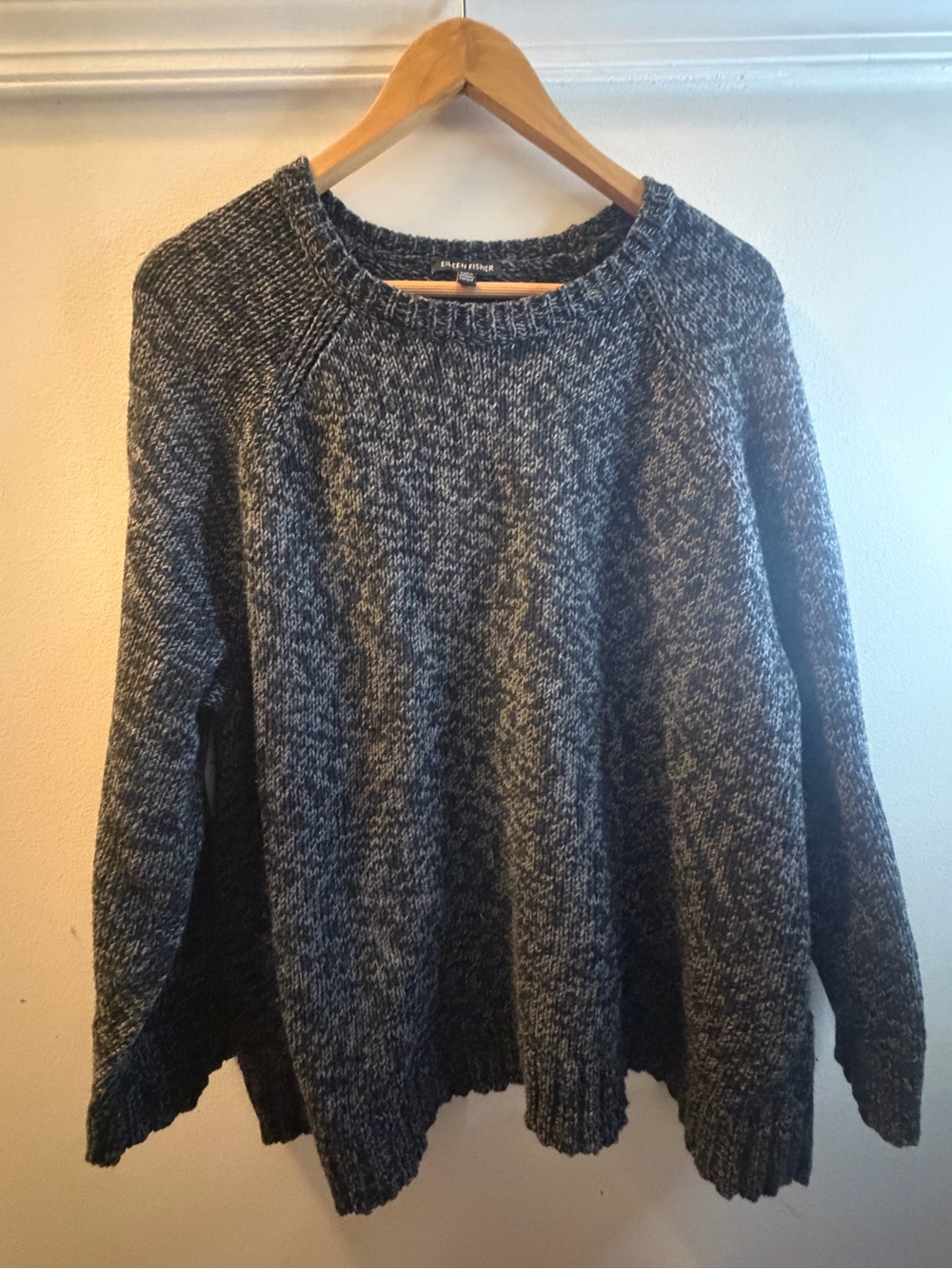 Eileen Fisher Marled Gray Crewneck Sweater Cotton/ Cashmere Blend- Fall Cozy